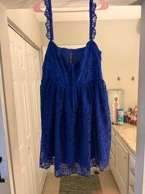 Anthropologie Cobalt Lace Mini Dress with Ruffled Straps